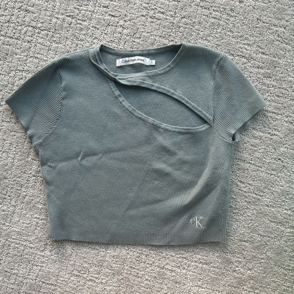 Calvin Klein Jeans gray Ribbed Crewneck crop Top